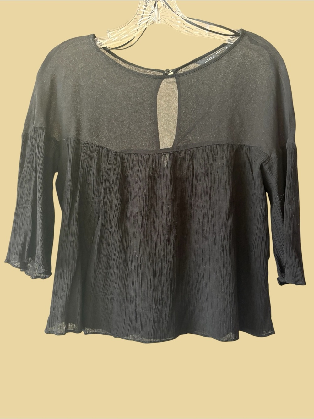 Zara Black Semi-Sheer Crinkle Blouse